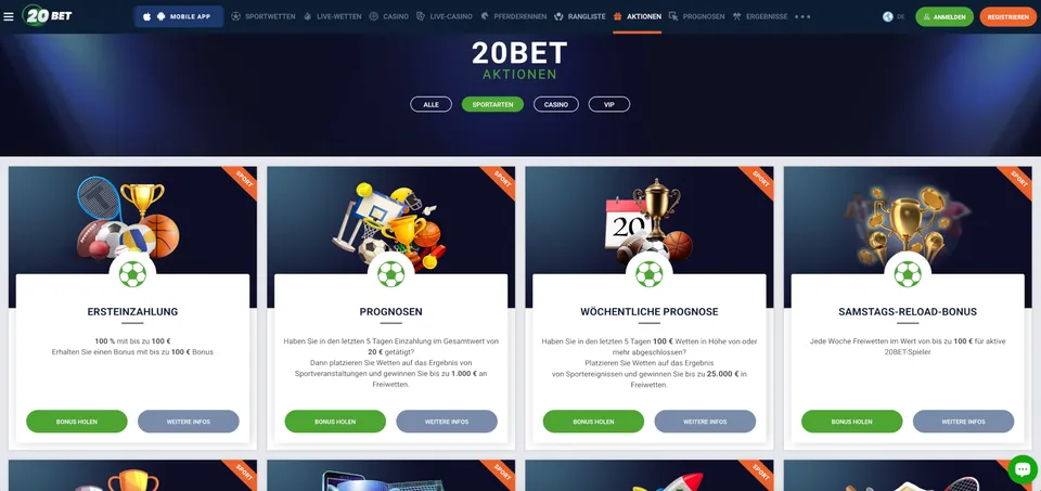 20Bet Bonus Aktionen